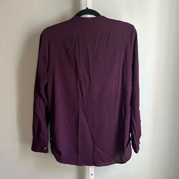Calvin Klein Plum Button Down Blouse with Zipper Detail - Picture 3 of 3